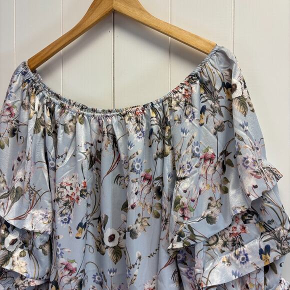 Easel Women's Satin Floral Boho Cottage Blouse Size M Feminine Puff Sleeve NWT - Picture 3 of 11